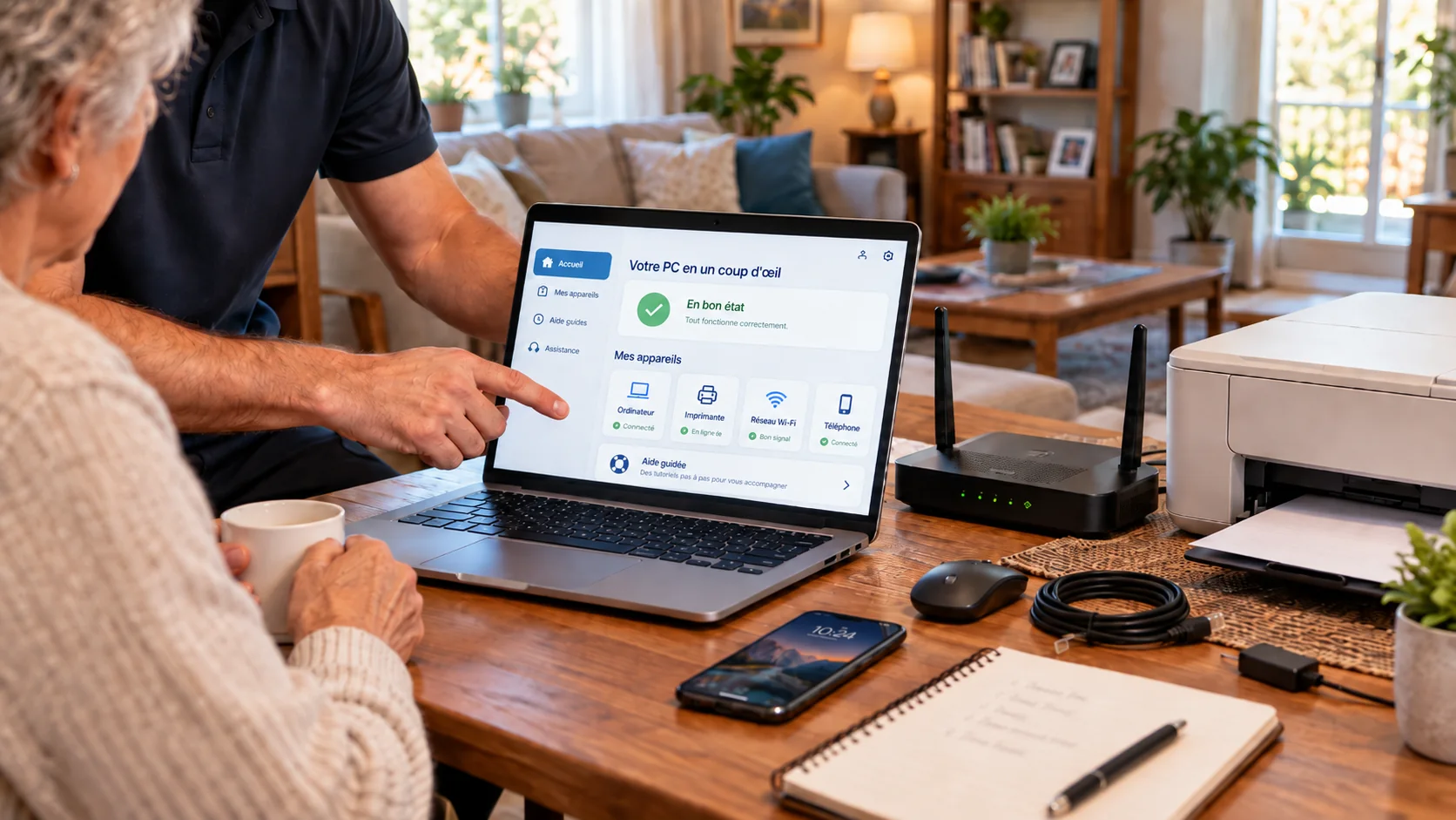 Aide informatique à domicile sur un ordinateur portable
